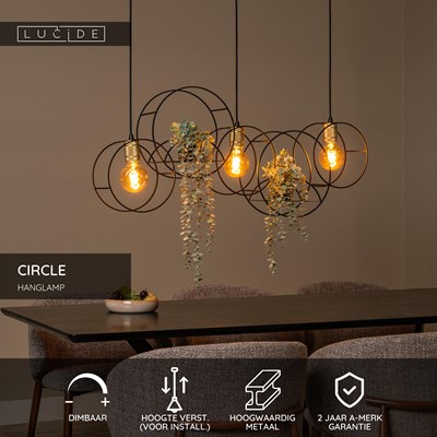 Lucide CIRCLE - Hanglamp - 3xE27 - Zwart